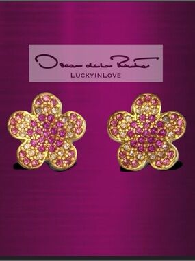 Oscar de la Renta• Flower-Power Peach & Pink Crystals Stud earrings